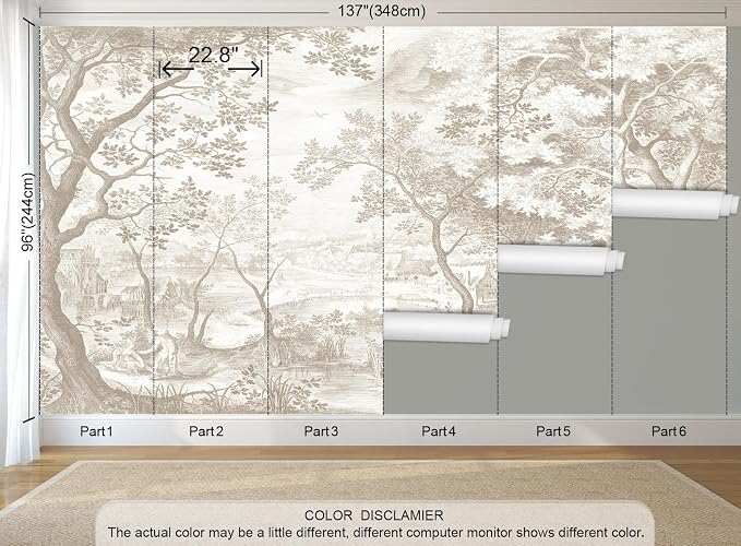 Beige Forest Peel and Stick Wallpaper Landscape Wall Mural | 137"x96", Self Adhesive Canvas, for Bedroom Living Room Bathroom, Seamless, No overlapping - Image 4