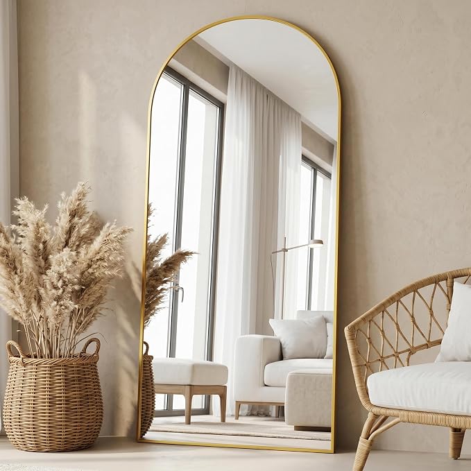 76"x34" Arched Full Length Mirror, Full Body Floor Mirror, Gold - Image 3