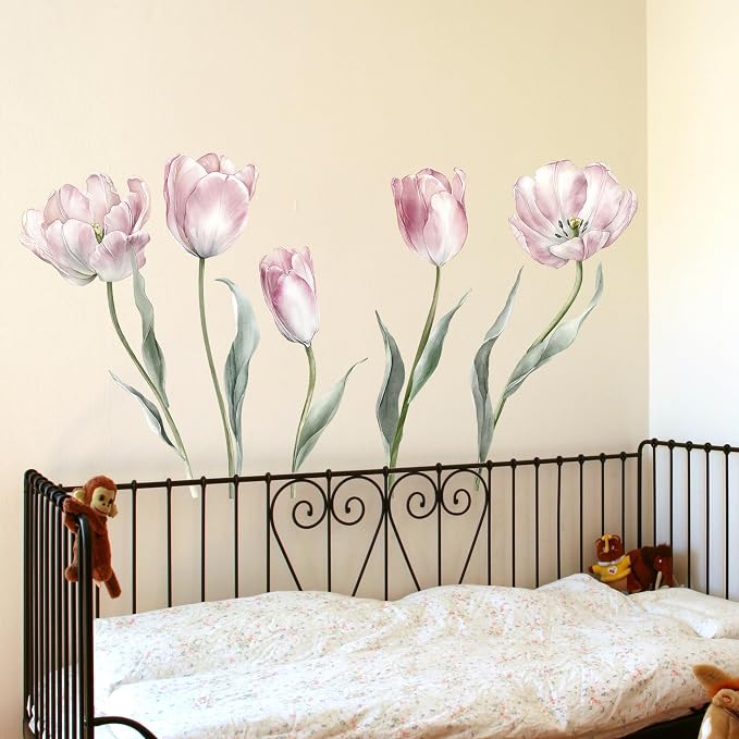 Flower Wall Decals - Peel and Stick Large Tulip Floral Flowers Wall Stickers,Removable Flower Home Decor Art for Living Room, Bedroom, Nursery Decor Wall Corner Decor (Tulip Wall Decals) - Image 7