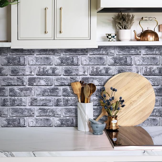 COMSTICKC 3D Faux Brick Wall Panels Peel and Stick, 10 Pcs 11.8" x 11.8" | Whitewash Black, Not Real Brick, Small Size, Thin PVC Brick Wall Sticker Covering Wallpaper for Wall Upgrades,Cover 9.7 sq ft - Image 2
