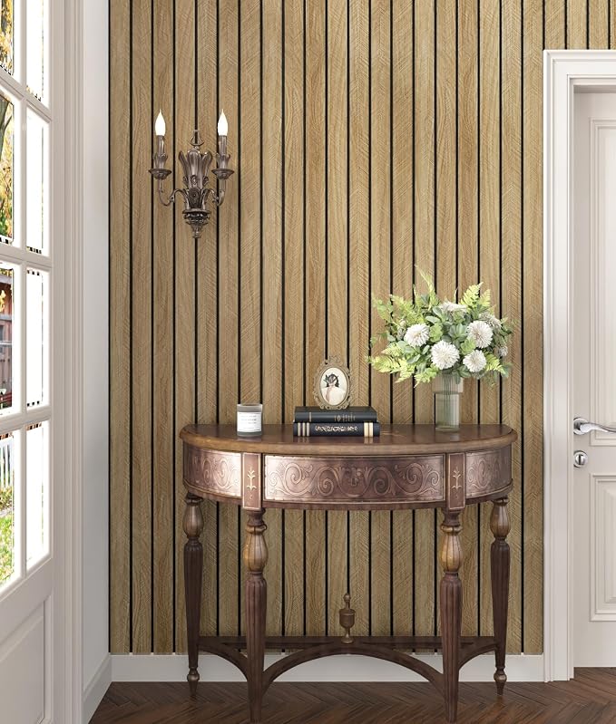 3D Brown Wood Wall Panels Acoustic Slat Wall Paneling | Peel and Stick Wood Panels Self Adhesive Flexible Veneer Wooden Slats for Bedroom Living Room Workshop Wall Decor 197"x11.8" - Image 5