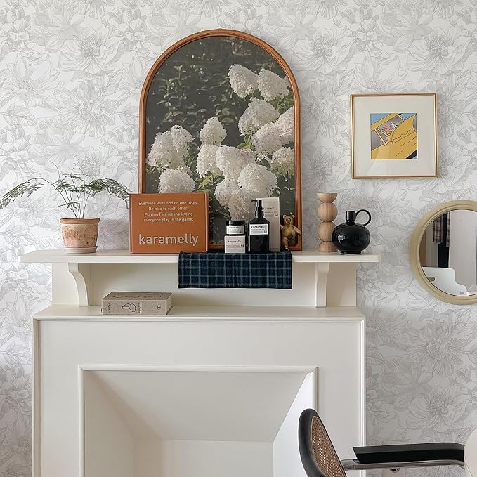 Ismoon Large Floral Peel and Stick Wallpaper Boho White/Grey Contact Paper 17.3inx32.7ft Removable Self Adhesive Bedroom Cabinet Mural Wall Decor Vinyl Roll - Image 7