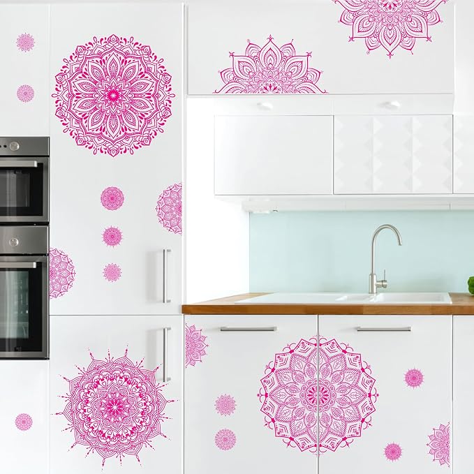 Large Mandala Wall Sticker Peel and Stick Pink Lotus Flower Wall Decals Mandala Floral Window Clings Stickers Modern Headboard Decor Mandala Wall Art Decal for Bedroom Living Room Yoga Decoration - Image 4