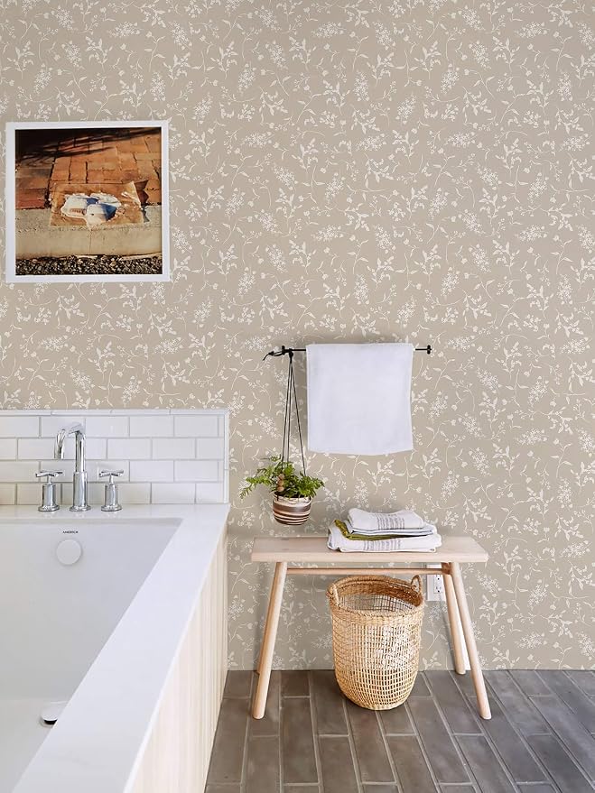 Ismoon Floral Wallpaper Peel and Stick Brown Neutral Contact Paper Wildflowers Leaf Stick on Wall Paper Textured Removable Self Adhesive Vinyl Wallpaper for Bedroom Bahtroom Wall Decor 17.3x393in - Image 7