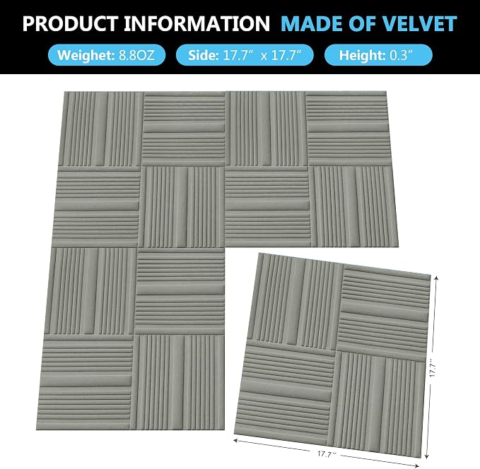 Velvet 3d wall panels for Interior wall Decor peel and stick, Soundproof Geometric Textured 3d Wall Panels for Living Room, Bedroom, TV Background 17.7" x 17.7", Covers 26.15 Sq.Ft 12pcs Grey - Image 3