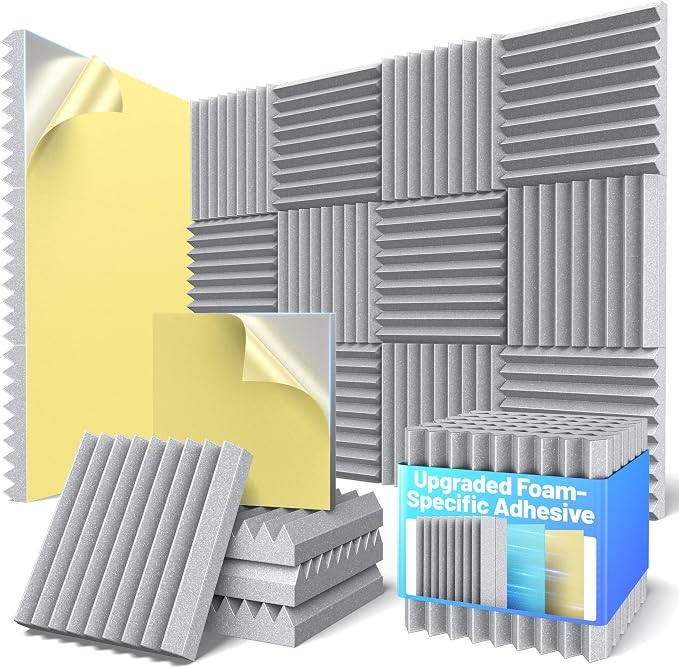 Self-Adhesive Sound Proof Foam Panels For Walls High Density Acoustic Panel | 12 Pack Soundproof Wall Panels Fast-Expanding, 2”×12”×12” Sound Dampening Absorbing Panel for Gaming Studio Decor - Gray by Unknown