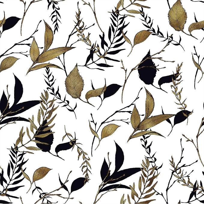Black and Brown Leaf Peel and Stick Wallpaper 17.7in x 88.5in | Self-adhesive vintage removable thick waterproof wall covering for bathroom and accent walls by Akodm