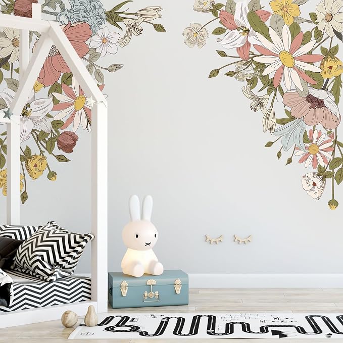 Large Pink Flowers Wall Decals, Colorful Floral Botanic Wall Stickers, Spring Peel and Stick Wallpaper for Girls Bedroom Nursery Classroom Living Room Wall Decor - Image 4