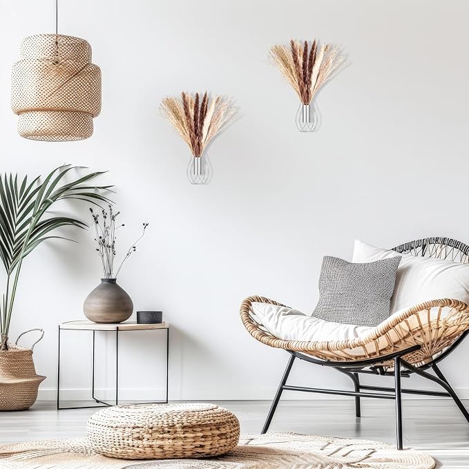 Otoolling Boho Wall Decor Set of 2 – Metal Hanging Wall Art with Faux Pampas or Eucalyptus,Minimalist Bohemian Accent for Living Room, Bedroom, Entryway(Silver,Pampas) - Image 5