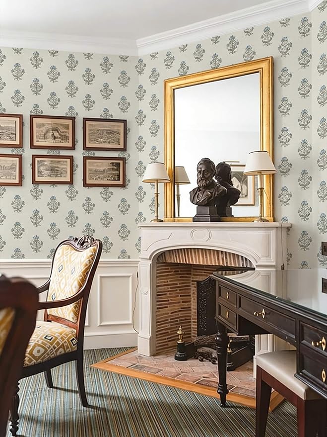 Heroad Blue Floral Wallpaper Cottage Peel and Stick Wallpaper 17.3''x393'' Faux Linen Texture Contact Paper for Cabinets Removable Self-Adhesive Wall Paper for Bedroom Kitchen Renter Friendly Vinyl - Image 6