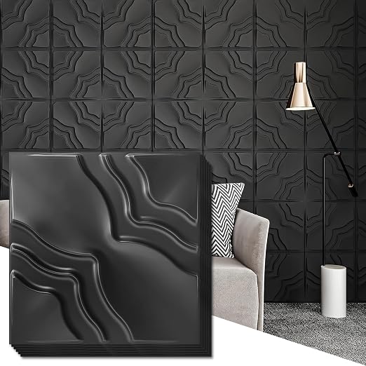 Art3dwallpanels 3D Wall Panels, 33 Pack, 12x12 Inch, Black | Modern Raised 3D PVC Wall Tiles for Interior Wall Decor, 2 Different Effects, Easy DIY Mount for Residential and Commercial by Art3dwallpanels