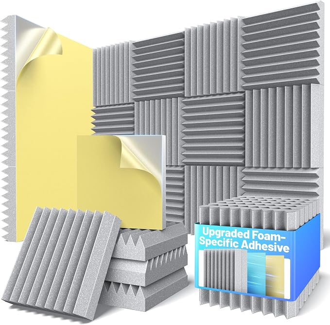 Self-Adhesive Sound Proof Foam Panels For Walls High Density Acoustic Panel | 12 Pack Soundproof Wall Panels Fast-Expanding, 3”×12”×12” Sound Dampening Absorbing Panel for Gaming Studio Decor - Gray by Unknown