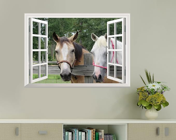 FLFK Fake Window Wall Sticker - Horse Faux Window Wall Mural for Wall Decor, Stick and Peel Wall Decals,16"x24" - Image 5