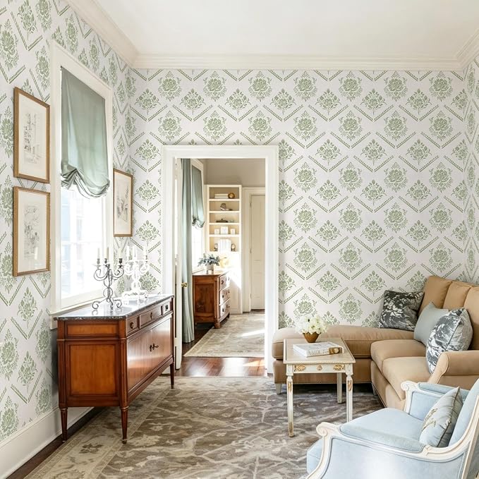 Ismoon Boho Floral Peel and Stick Wallpaper Sage Green for Vintage Bedroom | Renter Friendly Self Adhesive Removable Textured Contact Paper Botanical Wall Paper Vinyl for Bathroom Decor 17.3in X 32.8ft - Image 7