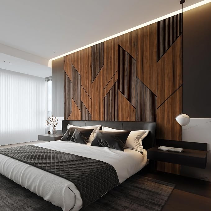 106” x 15.7” Canyon Walnut 3D Wood Wall Panels, Peel and Stick Self-Adhesive Wall Panels for Interior Accent Walls, Waterproof WPC Wall Panels, Covers 92 Sq. Ft. (Set of 8) - Image 4
