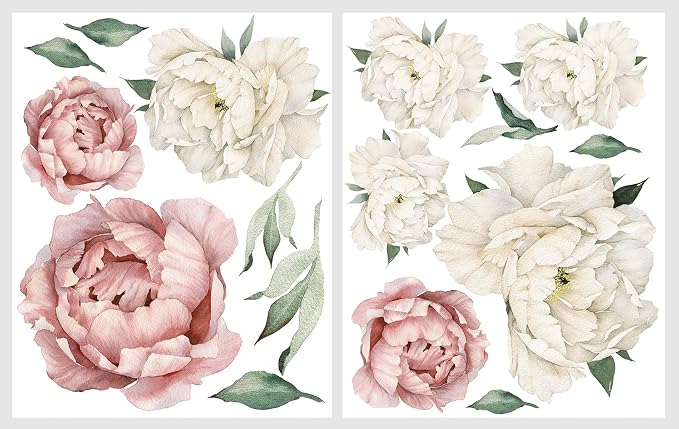 Peony Watercolor Wall Decals (Vintage Pink Watercolor) - Botanical Decor Sticker Flowers - Floral Bedroom Decals for Girls Room - Soft Flower Peonies Wall Decor Bedroom with Test Sample - Image 5