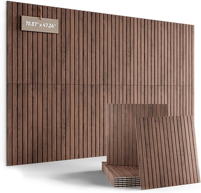 Fluxynara 6-Pack Large Felt Bulletin Board, Walnut Slat | 70.87" x 47.24" Cork Board Alternative, Acoustic Wall Panels with 60 Adhesive Tabs for Recording Studios and Home Offices by FLUXYNARA