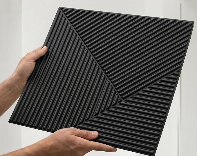 3D Wall Panels for Interior Wall Decor, PVC, Matte Black | 19.7x19.7 Inch, 12 Pack 32 Sq Ft, Waterproof, Decorative Textured Tile, Paintable, Fire Resistant, Lightweight Modern Accent - Image 3