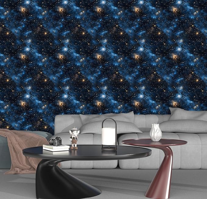 Laatse Dark Starry Sky Wallpaper Peel and Stick 17.5"x 393",Black/Blue | Self Adhesive/Removable/Waterproof/Thick Vinyl Contact Paper for Bathroom Bedroom Shelf Cabinet Drawer,Prepasted,Easy Peel - Image 2