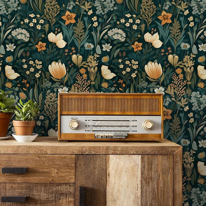 Orainege Vintage Floral Peel and Stick Wallpaper Boho Floral Contact Paper | 17.3in x118.1in Flower Wallpaper Peel and Stick Flower Self Adhesive Wall paper for Bedroom Removable Decorative - Image 3