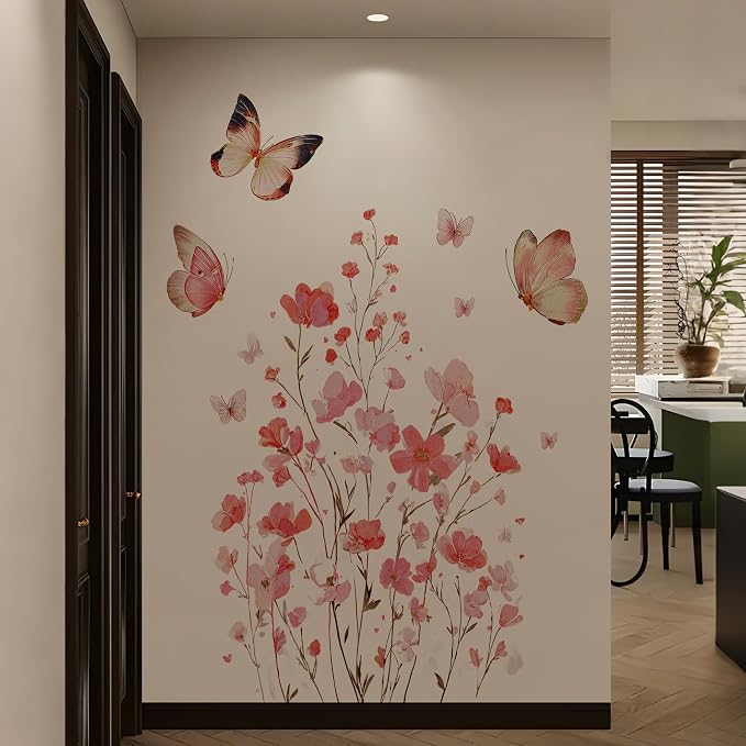 Flower Wall Decals - Peel and Stick Flowers Butterflies Wall Stickers,Removable Flower Home Decor Art for Children's Room, Bedroom, Living Room Sofa Wall Corner Decor(Butterfly Floral Wall Decals) - Image 5