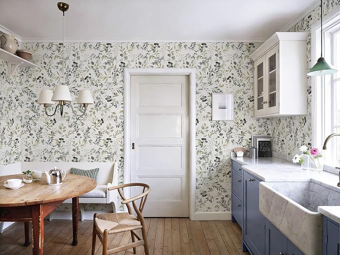 Heroad Green Leaf Wallpaper Peel and Stick Floral Contact Paper Vintage Botanical Neutral Farmhouse Wall Paper Self Adhesive Removable Wallpaper for Bathroom Bedroom Watercolor Decor 17.3''x78.7'' - Image 6
