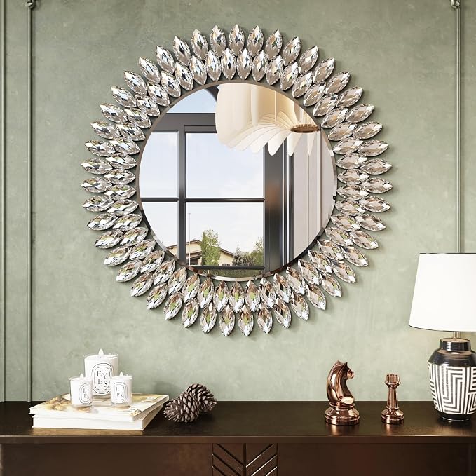 Kelly Miller 26" Jeweled Luxury Round Decorative Wall Mirror by KellyMiller
