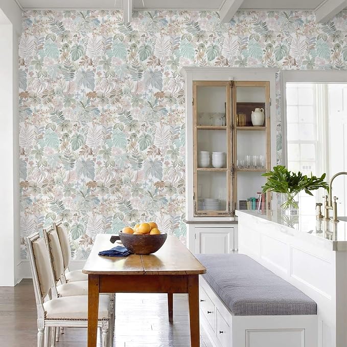 Heroad Tropical Peel and Stick Wallpaper Botanical Stick on Wall Paper 17.3''x196'' Watercolor Floral Contact Paper Removable Self-Adhesive Wallpaper for Bedroom Cabinets Renter Friendly Decor Vinyl - Image 8