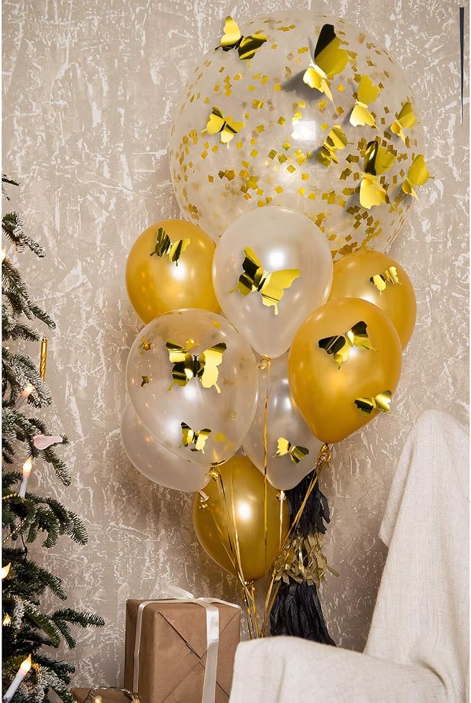 BBTO 48 Pcs 3D Butterfly Mirror Wall Decor,Gold | Butterfly Stickers,3 Sizes,for Birthday Party Cake,Room Nursery Bathroom Wall Decor,Removable Peel Stick,Reflective - Image 4