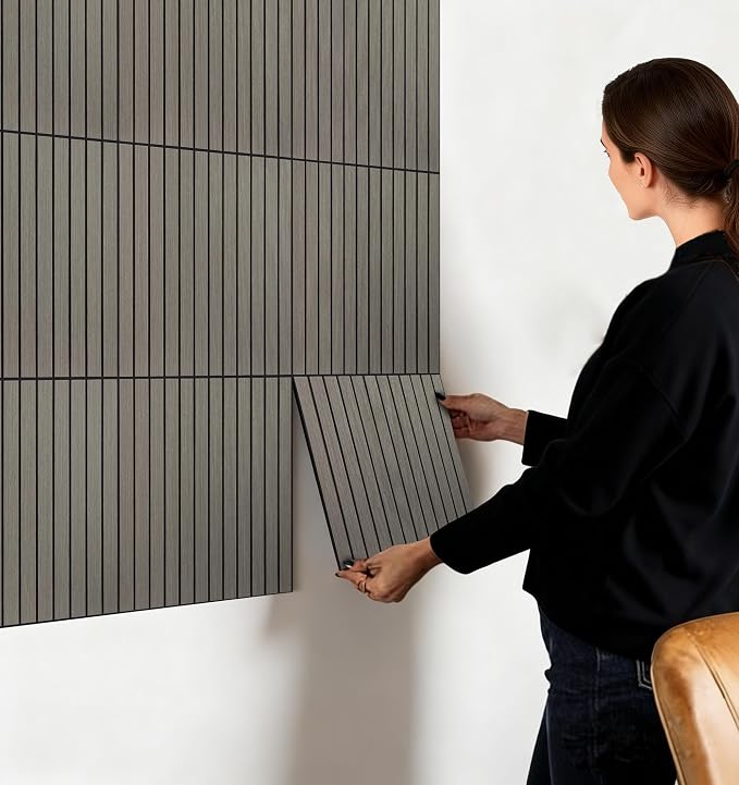 16-Pack Peel and Stick Acoustic Wall Panels, 11.8" x 11.8" PET Soundproof & Noise Cancelling Acoustic Felt, Self-Adhesive 3D Sound Absorbing Slat Wall Paneling for Interior Wall Decor, Gray - Image 5