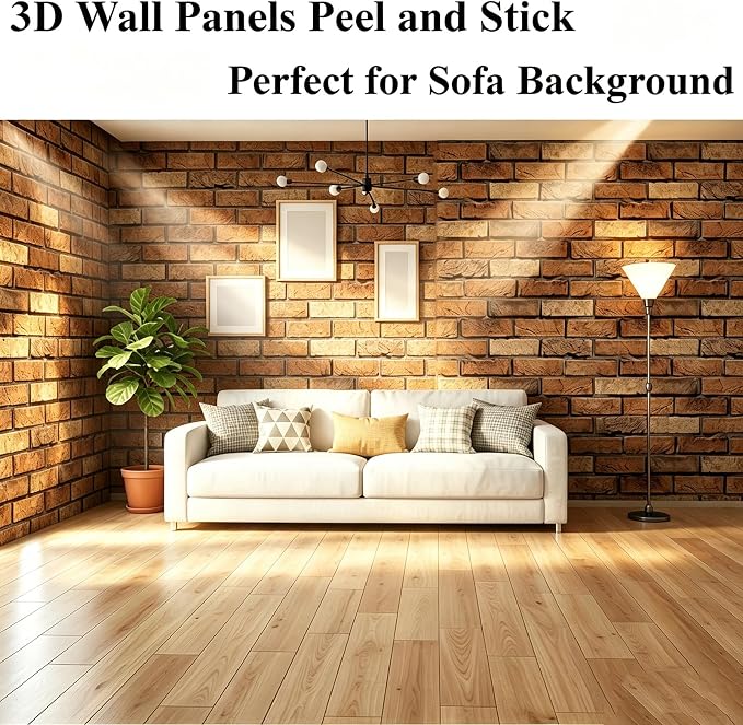 3D Brick Wall Panels Peel and Stick,10 PCS PVC Textured Wall Tiles | Waterproof, Self-Adhesive, Wall Panel Stone for Interior Décor,Living Room,Lobby Bedroom Hotel Office,11.8" x 11.8" - Image 7