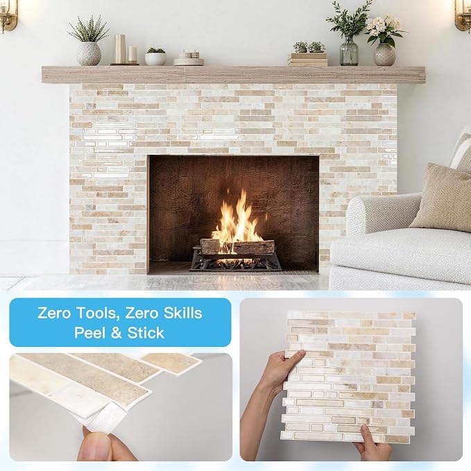 Art3d Linear Tile Peel and Stick Backsplash, 10-Pack, Eurasian Mocha Stone | 12 x 12 Inch, Enhanced Thickness, Warp Resistant, Strong Adhesion, Sturdy, for Kitchen, Bedroom, Ideal for Home Improvement - Image 8