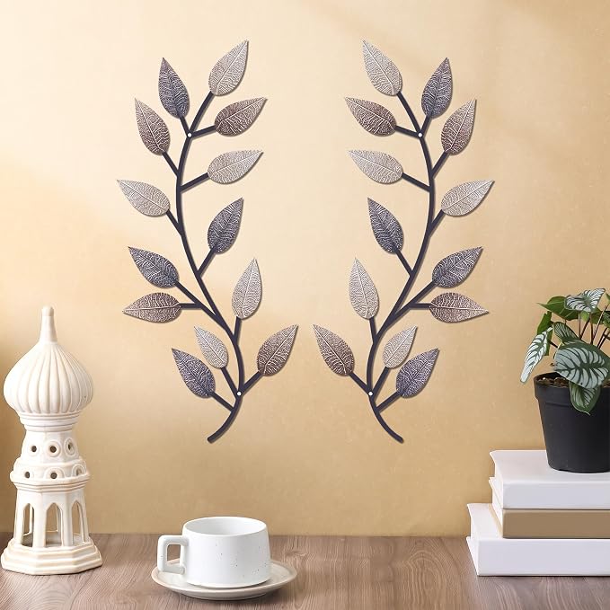 Zhengmy 2 Pcs Metal Leaf Wall Art Vine Branch Decor,Vintage Brown | Olive Branch Metal Decor for Living Room Hallway, Symmetrical Leaf Pair for Doorway Entryway, Lightweight Hanging Art Design - Image 3