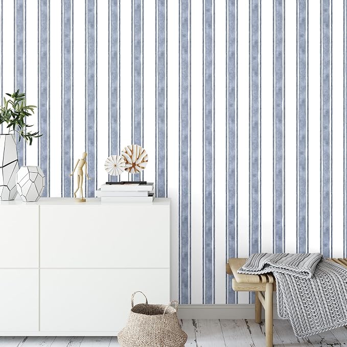 Affrolling Striped Peel and Stick Wallpaper 15.75"x118.11",Navy Blue | Watercolor Self Adhesive Contact Paper, Removable for Bedroom Cabinet Furniture, Cute Decor for Nursery Craft Room DIY - Image 3
