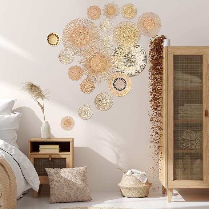 Glenmal 18 Pcs Boho Basket Wall Decals Round Wall Sticker Modern Decor Peel and Stick Decor Sticker Removable Boho Stickers Rustic Art for Bedroom Office, Stickers Only(Stylish Style) - Image 5