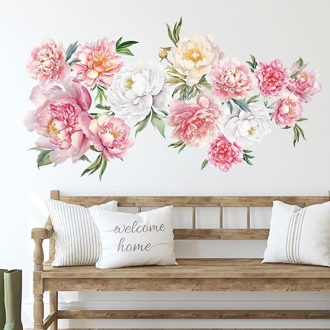 Zonon 6 Pcs Flower Wall Decals Peel and Stick Sticker, Colorful Peony | Vinyl Removable Wall Stickers & Murals, Watercolor Pink Peony Wall Decals, Colorful Floral Decor for Bedroom, Living Room - Image 8