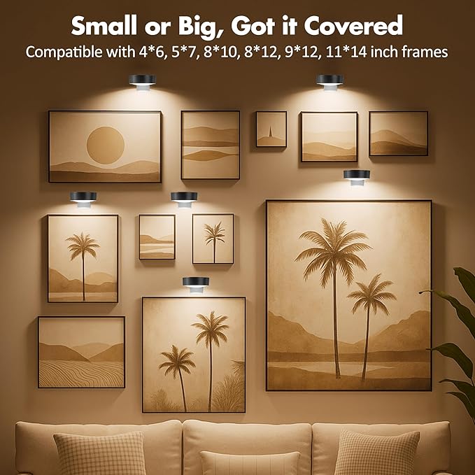Picture Lights for Wall, Wireless Poster Lights Battery Operated, Black | LED Magnetic Painting Light with Remote Dimmable, Timer＆3 Lighting Modes, Art Display Puck Light for Frame Portrait, 3 Pack - Image 6