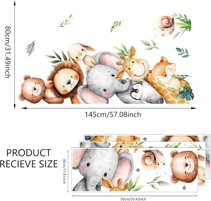 Woodland Animal Peeking Wall Decals, Removable Nursery Jungle Animals Elephant, Lion, Bear Wall Stickers for Kids, Boys and Girls Room, Bedroom & Toddler Room Door Decor (Animal Door Decals 86) - Image 2