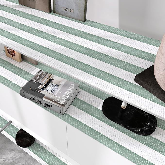 Green Stripe Peel and Stick Wallpaper A Set of 15.7" x 236" Green and White Self-Adhesive Wallpaper Removable Waterproof Contact Paper for Cabinets,Bedroom,Nursery,Accent Wall - Image 7