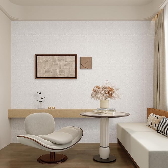 Yutianli 3D Wall Panel Peel and Stick Soundproof Foam Linen Wall White Grey 16.7"x118" Self-Adhesive Decorative Wallpaper Anti-Collision Wall Padding - Image 3
