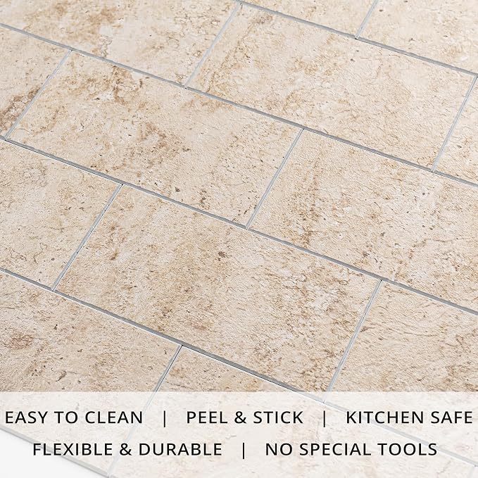StyloVue 100 Pieces Peel and Stick Backsplash for Kitchen, 3" x 6" PVC Subway Tile, 2026 Upgraded Classic Travertine Beige, Stick on Tile for Kitchen, Fireplace, RV - Image 3