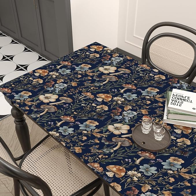 Froluya Mushroom Peel and Stick Wallpaper Dark Blue Floral 16.9" x 118.1" | Dark Floral Contact Paper Navy Blue Floral Wallpaper Vintage Boho Self Adhesive Removable Wall Paper Kitchen Bathroom Vinyl - Image 7