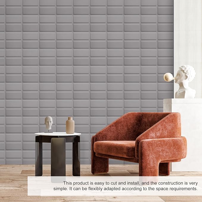 12 Pack 3D Wall Panels for Interior Wall Decor, Accent Wall Panels for Office Living Room Bedroom Hotel Lobby, 12''x12'' Fiber Chocolate Wallpapers Cover 12.Sq.Ft（Gray） - Image 7