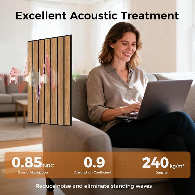 TO-TH 12 Pack Sound Panels Self-Adhesive Noise Absorbing Panel, Rustic Teak | Decorative Wood Grain, Peel and Stick Sound Proof Wall Panel, Reduce Echo & Flutter, Noise Canceling for Home, Office, Studio - Image 3