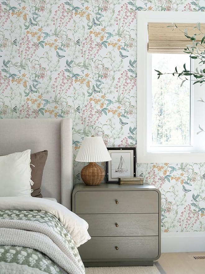 Dimoon 362"x17.3" Floral Wallpaper Peel and Stick Wallpaper Blue Green Boho Contact Paper Botanical Wildflower Morden Cottage Renter Friendly Bathroom Boho Flower Kitchen Self Adhesive Vinyl Roll - Image 3