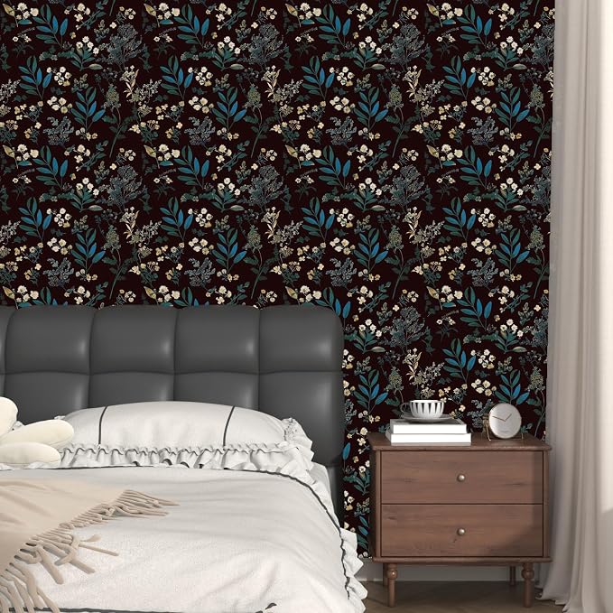 Laatse Vintage Floral Peel and Stick Wallpaper 17.5'' x 118'', Green Blue | Self Adhesive/Removable/Waterproof/Thick Vinyl Contact Paper for Bathroom Bedroom Shelf Cabinet Drawer,Prepasted,Easy Peel - Image 8