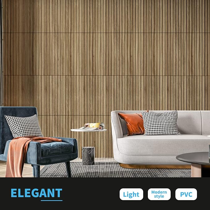 Art3d 3D Fluted Textured Slat Wall Panels, 19.7 x 19.7 in, 12-Pack, Walnut | PVC, Waterproof, Scratch Proof, Wipeable, Break-Proof, Ideal for Home, Office and Commercial Spaces - Image 3