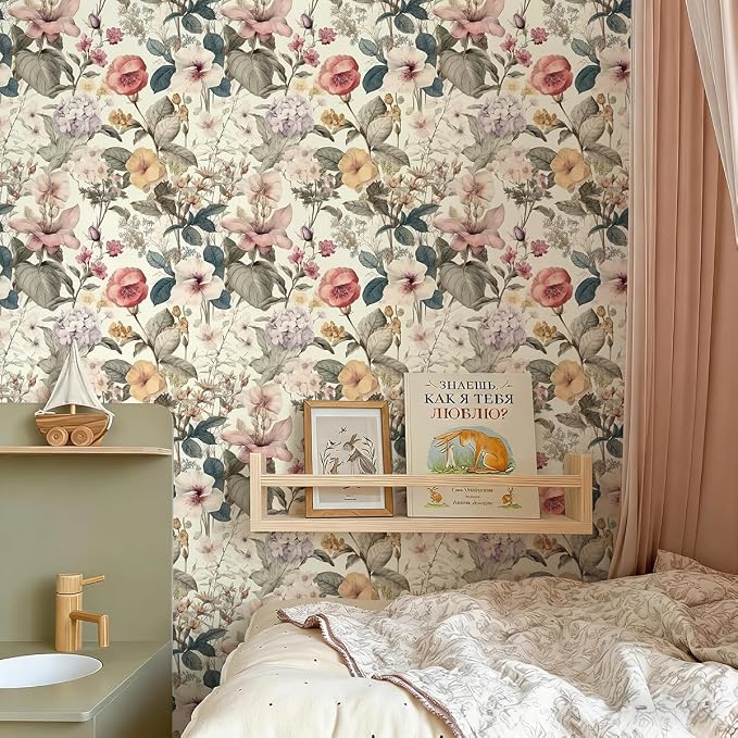 Jeweluck Vintage Floral Wallpaper Peel and Stick Wallpaper 16.9”x590.5” | Flower Contact Paper Poppy Floral Wall Paper Boho Removable Self Adhesive Wallpaper for Bedroom Drawer Liner Decorative Vinyl - Image 5