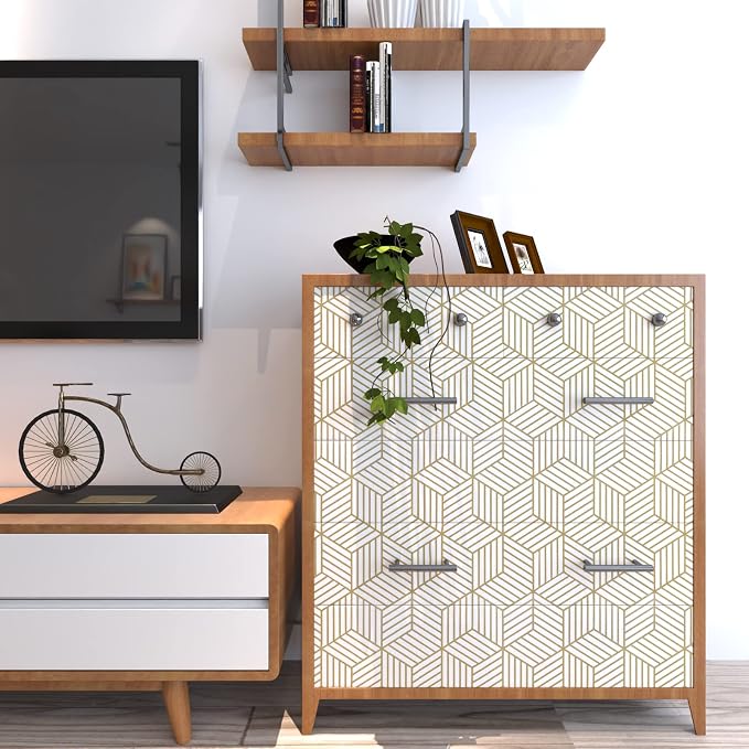 MelunMer Geometric Contact Paper Peel and Stick Wallpaper Gold 17.7”×393” | Self Adhesive, Removable Wallpaper for Bedroom/Bathroom Waterproof, Modern Contact Paper for Cabinets Liner Easy to Install - Image 4