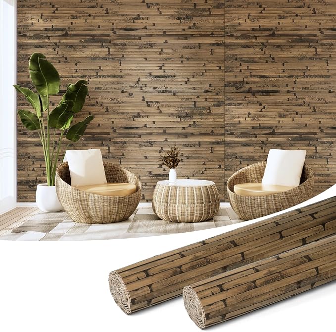 Art3d 48 x 96 in Pole Wrap Natural Bamboo Wall Panel, 2-Pack, Dark Burned | Renewable Raw Board, Waterproof, No Emission, Wear-Resistant, Freely Cuttable, Stylish Wall Decor for Bedroom and Office by Art3d